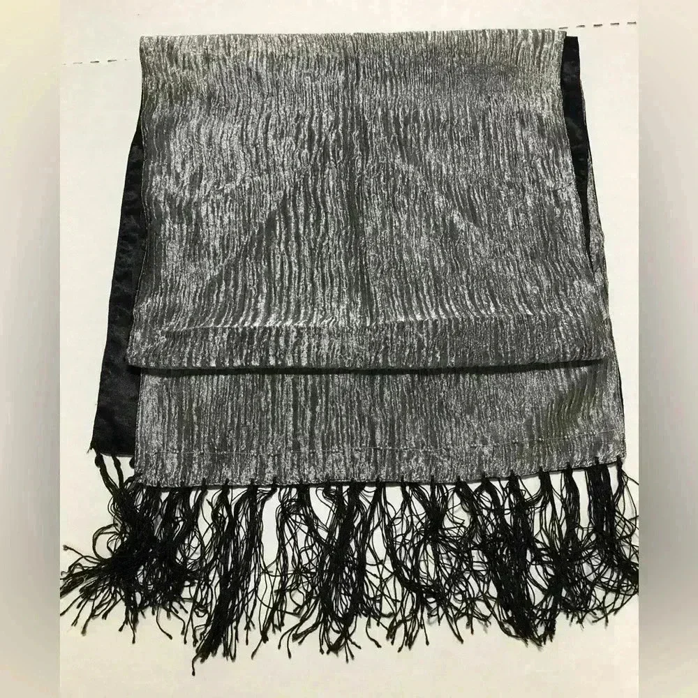 Women's‎ Reversible Wrap Silver and Black with Fringe One Size